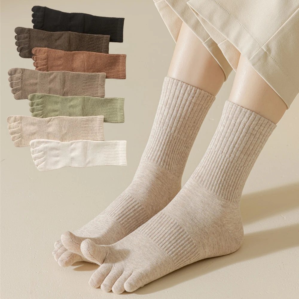 

5 Pairs/lot Women Five Fingers Socks 100% Cotton Solid Colour Ladies Split Toe Sports Socks Spring Autumn Harajuku Toe Socks