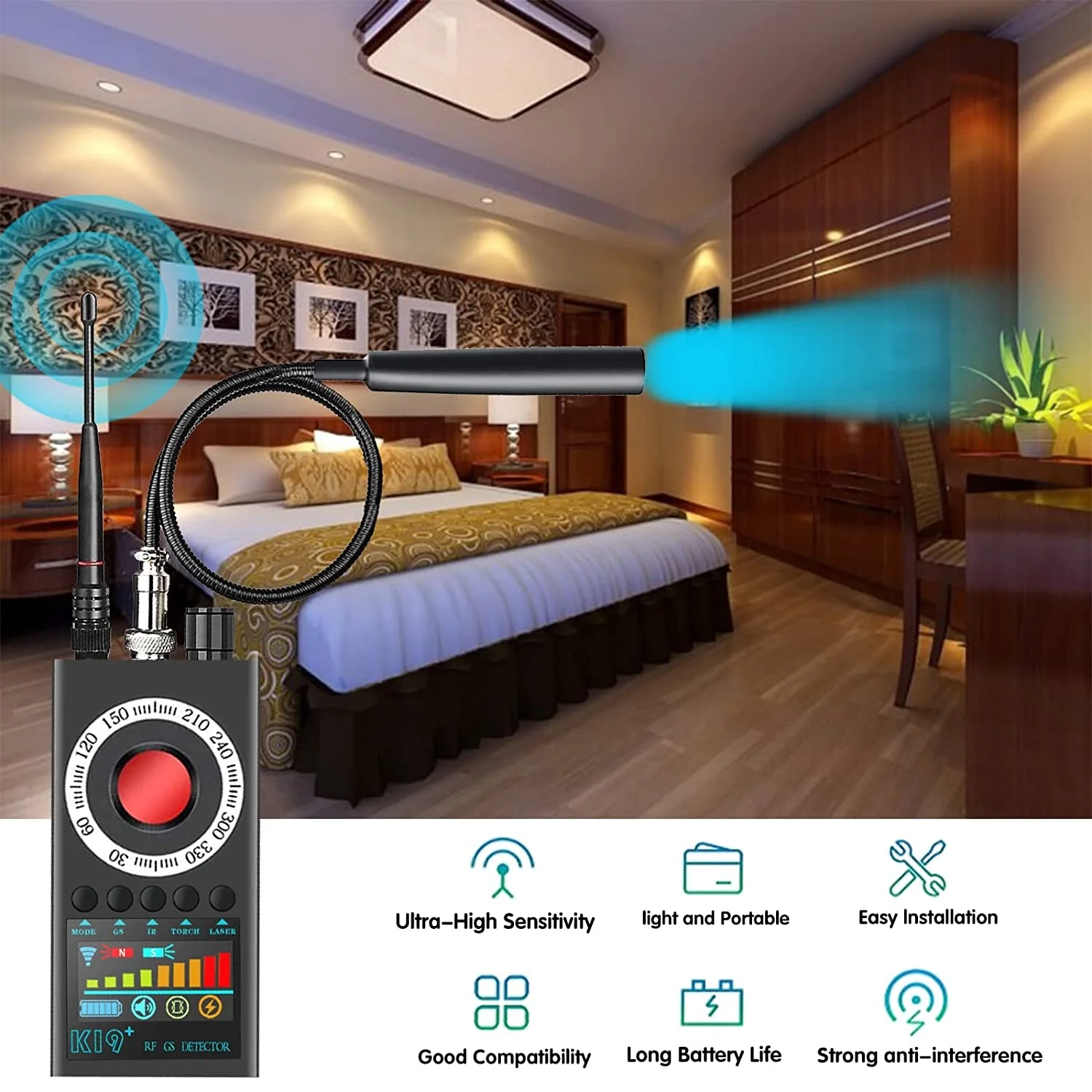 K19 Eavesdropping Hidden Spy Camera Detector WIFI RF Wireless Gsm Signal Wiretapping GPS Tracker Cam Detect Mini Bug Finder K18