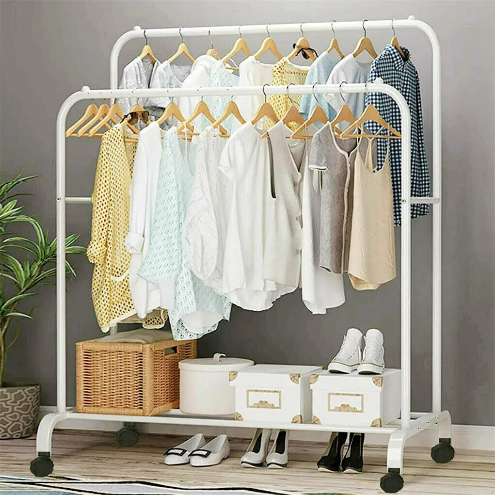 Heavy Duty Rolling Garment Rack Cloth Hanger Stand Metal Storage Shoes Organizer|clothing rack|hangers|coat rack
