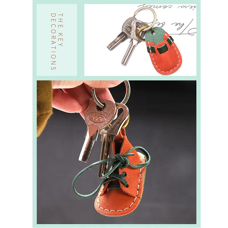 WUTA DIY Leather Kit Mini Shoes Slippers Key Chain Semi-finished Key Ring Bag Pendant Kids Gift Summer Camp Activity Training