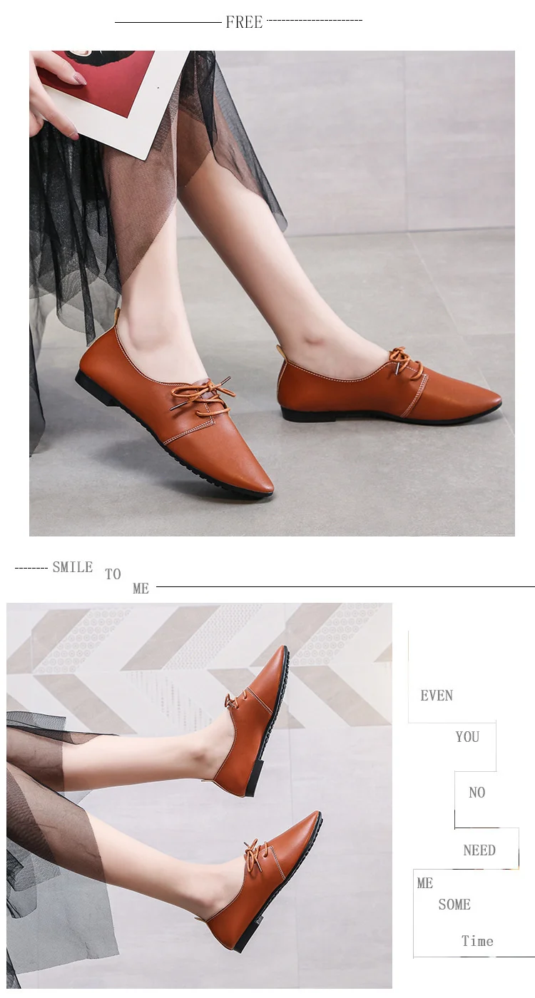 2021 New Design Women Oxford Shoes Casual Flats Shoes Women PU Leather Shoes Light Lace Up Loafers Ladies Walking White Shoes