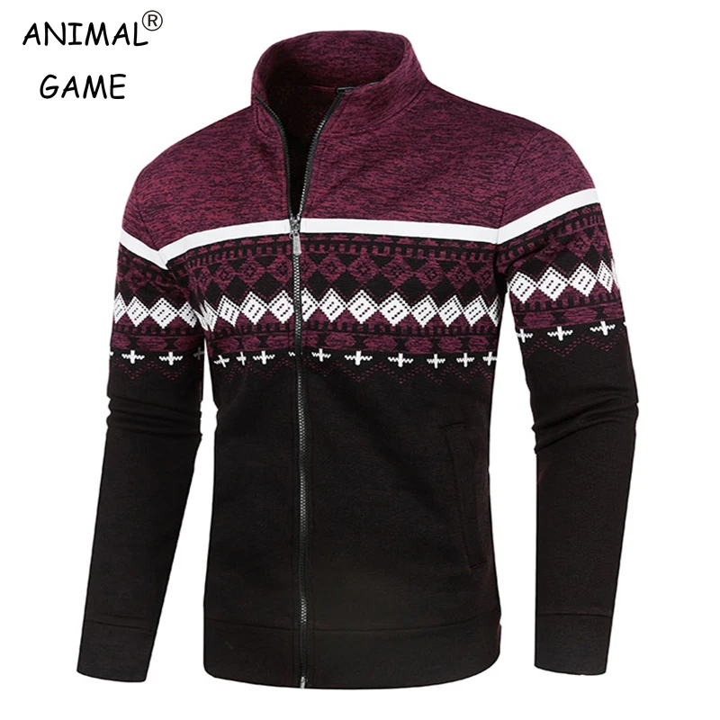 New Men Sweaters Jackets Autumn Winter Warm Coats Loose Sweatshirts Zipper Turtleneck Printed Top
