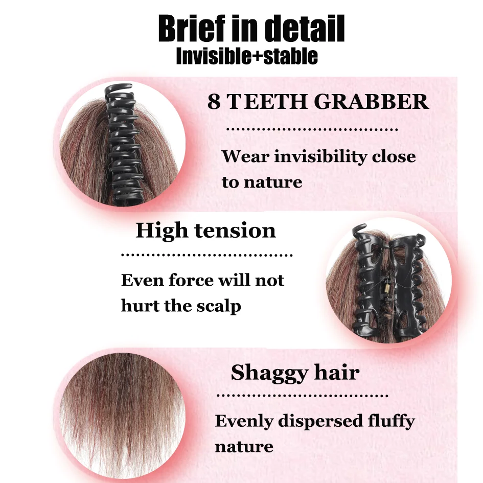 Allaosify Synthetic Hair for Ladies 12-inch Lady Large Grip Jacque Silk Ponytail Double row 8-tooth grip for solid invisibility