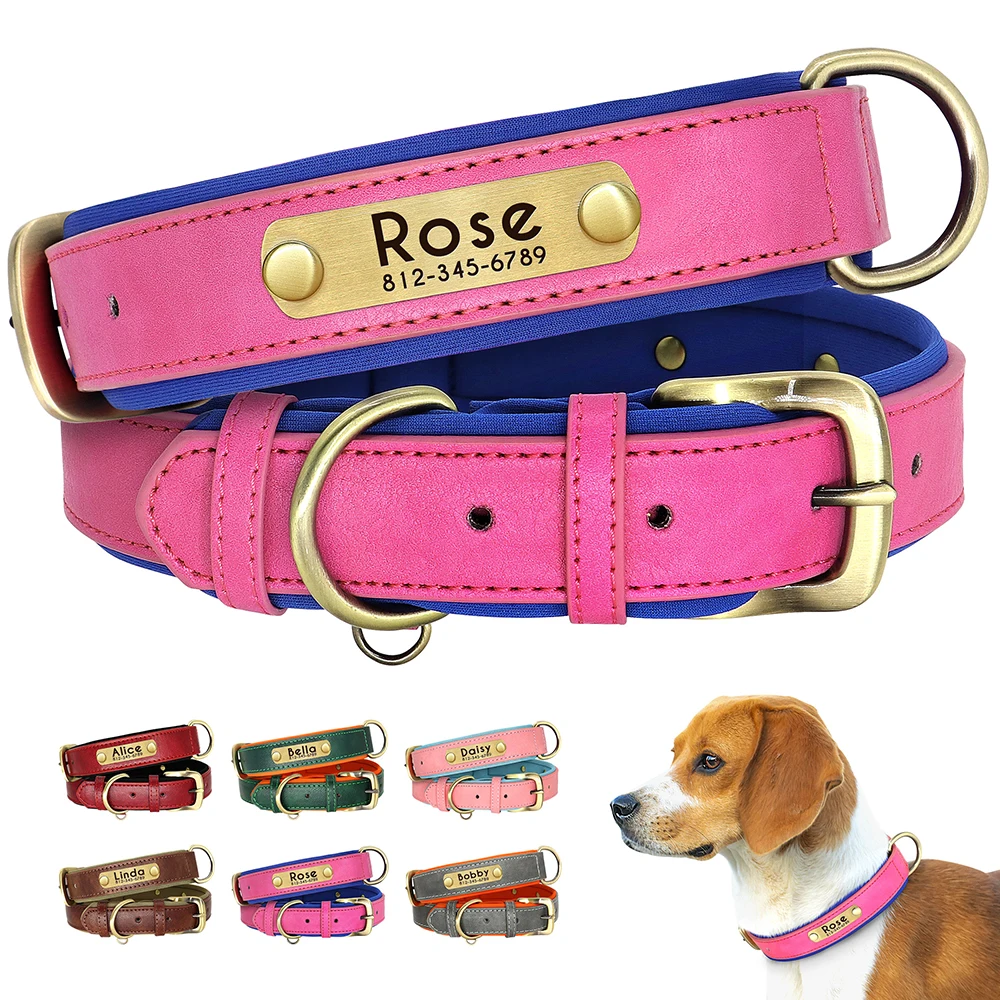 Dog Collar Pet Collar Custom Dog Collars PU Leather Personalized Pet ID Collars Free Engraved Nameplate Tag Adjustable Small Medium Large Dogs