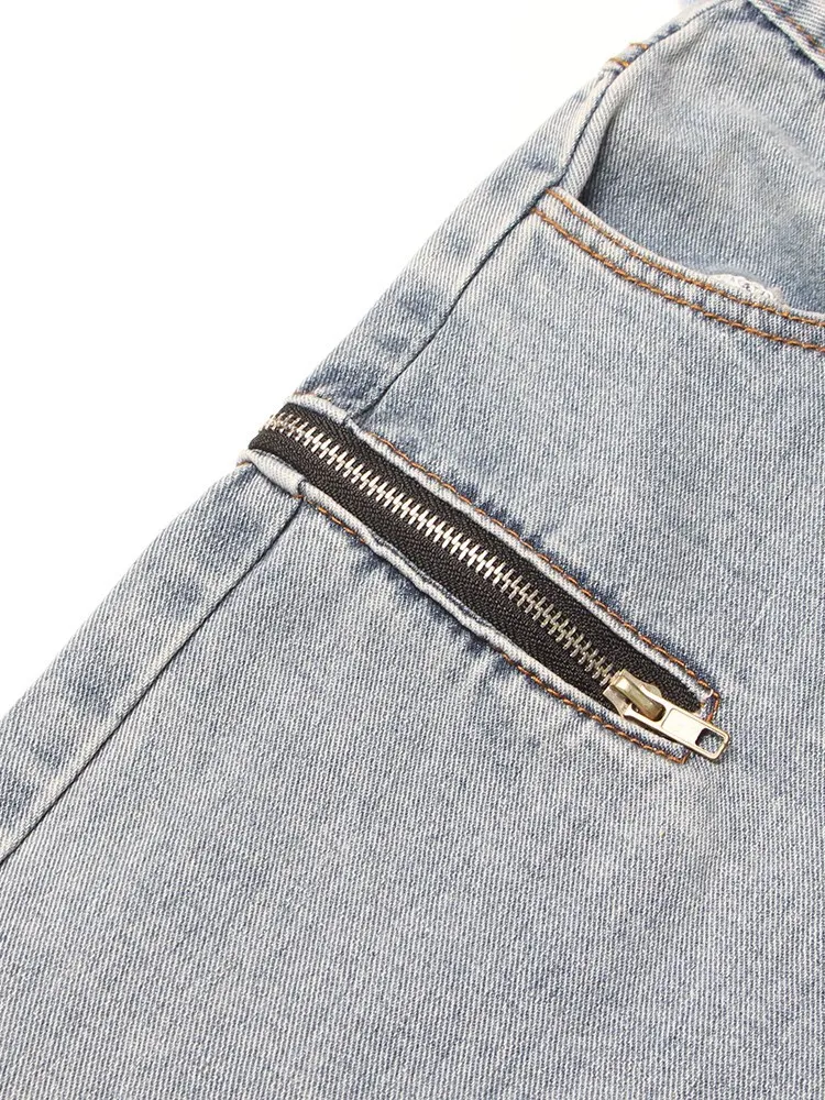 BPN Fashion Detachable Jeans Women's High Waist Spliced Zipper Slimming Streetwear Straight Denim Pants Female Style Clothes New