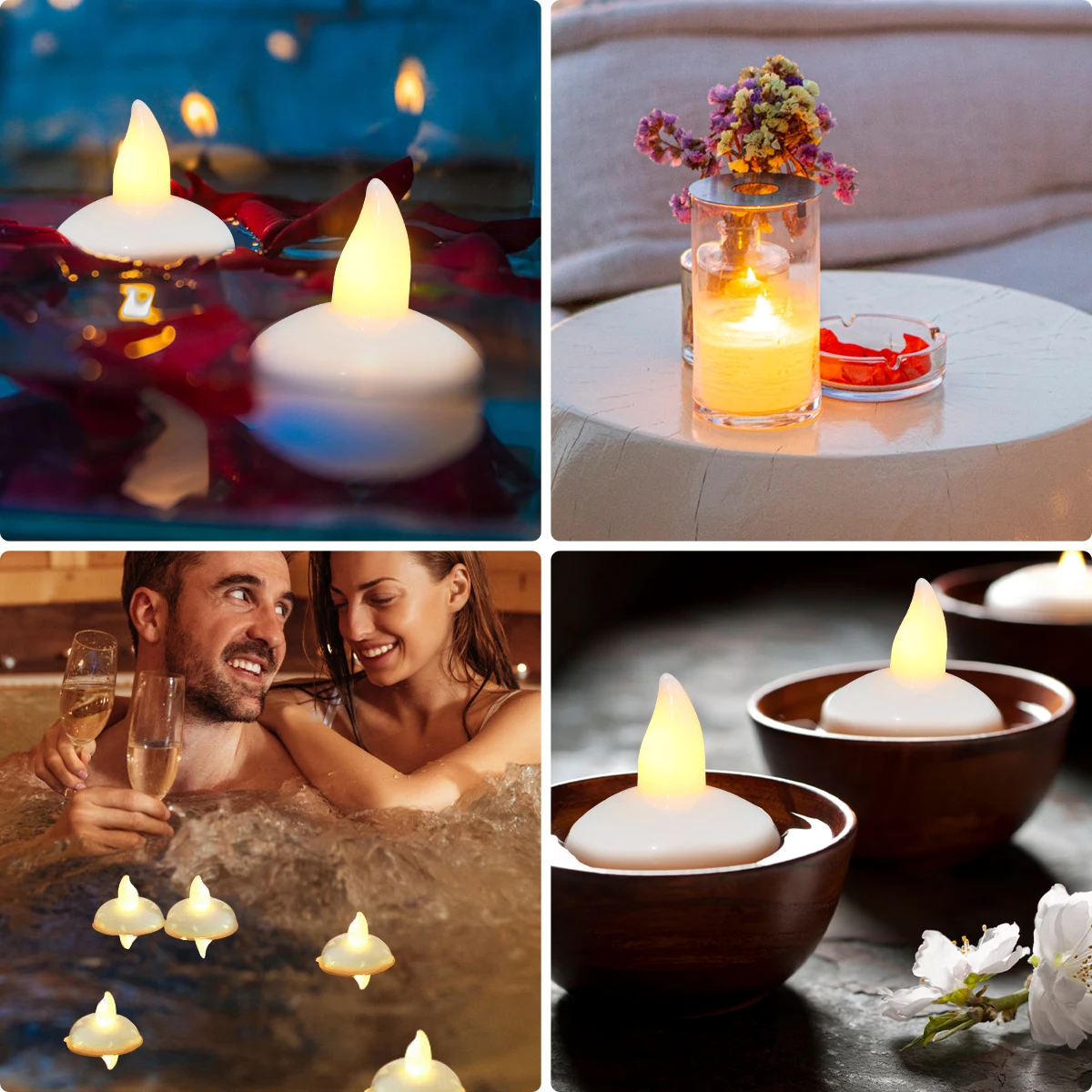 12Pcs LED Floating Candle Light Waterproof Flameless Floating Tealight Smokeless Flickering Prop Lamp Battery Candle Light