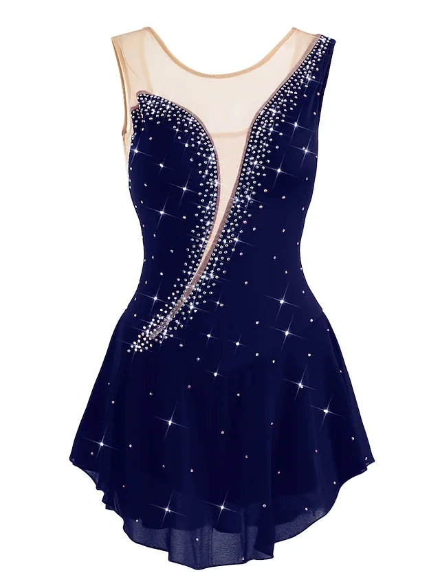 Robe De Danse Latine Fille - Strass Paillettes, Dos Fermeture éclair, Manches Transparentes, Tailles 5-16 Ans