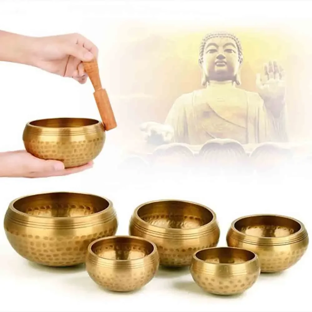 Set Di 5Pc Silent Mind Tibetan Singing Bowl Hand Martellato Sound Healing Yoga Chanting Meditation Buddismo Bowl 8-12 Cm 2 Tipi