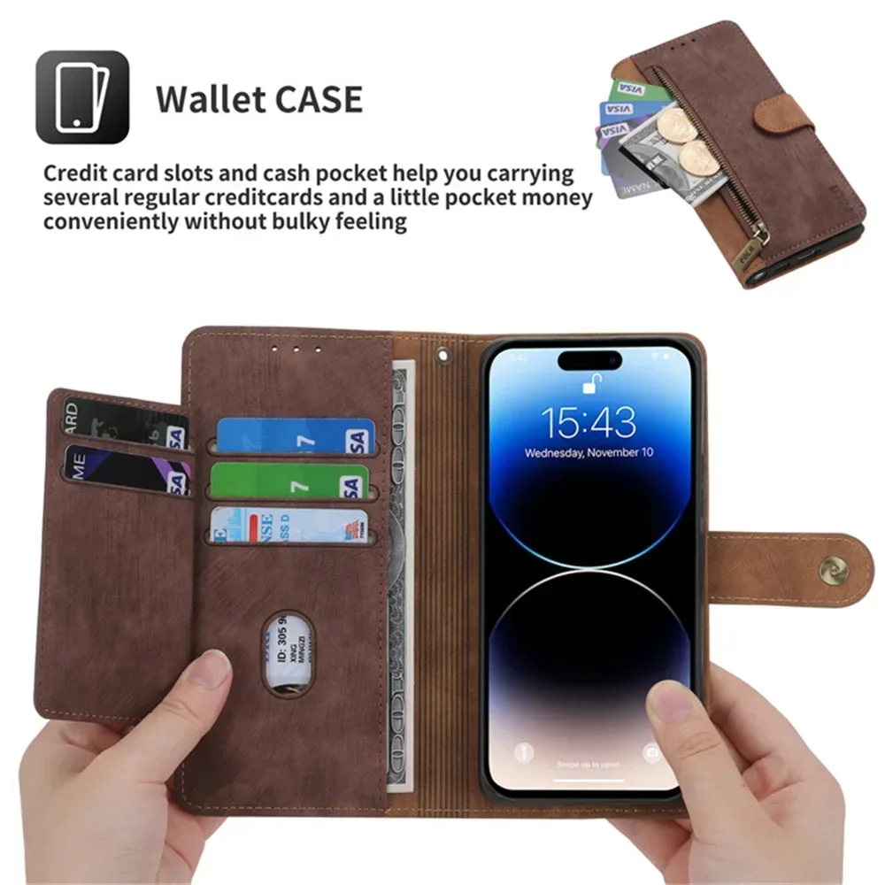 Premium RFID Leather Zipper Wallet Case for Motorola Edge and Moto Series