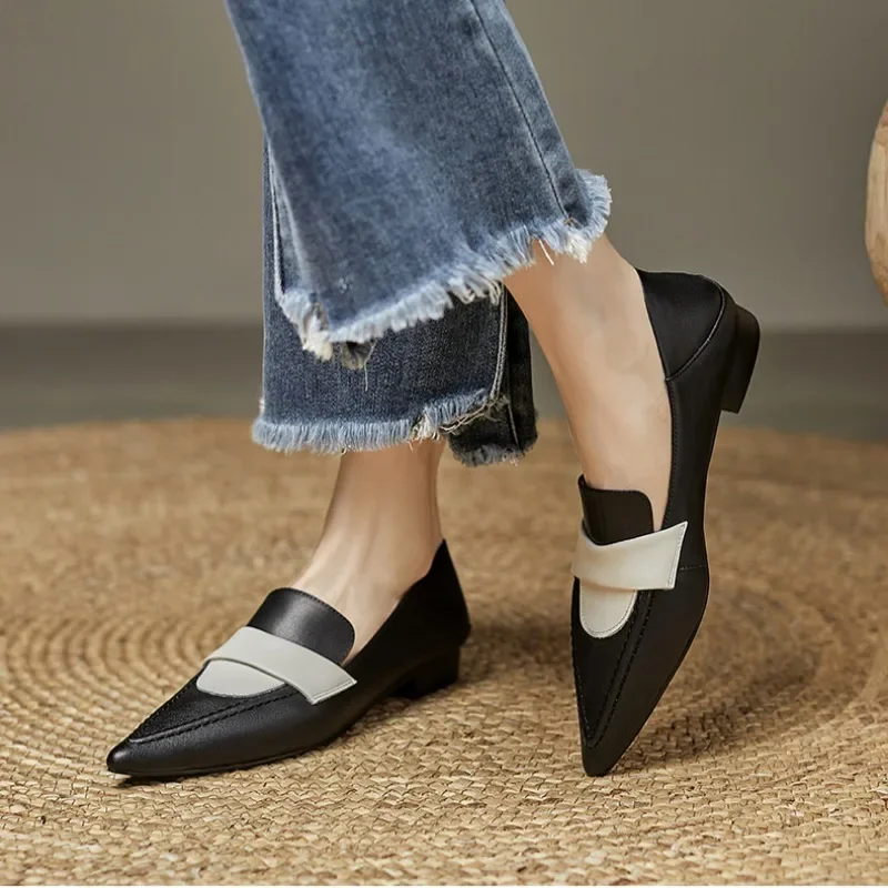 Women Flat Shoes  Pointed Toe  Low-heeled Loafers Fashion Designer Trendy New Soft-soled Elegant Dress High-heeled Shoes 2