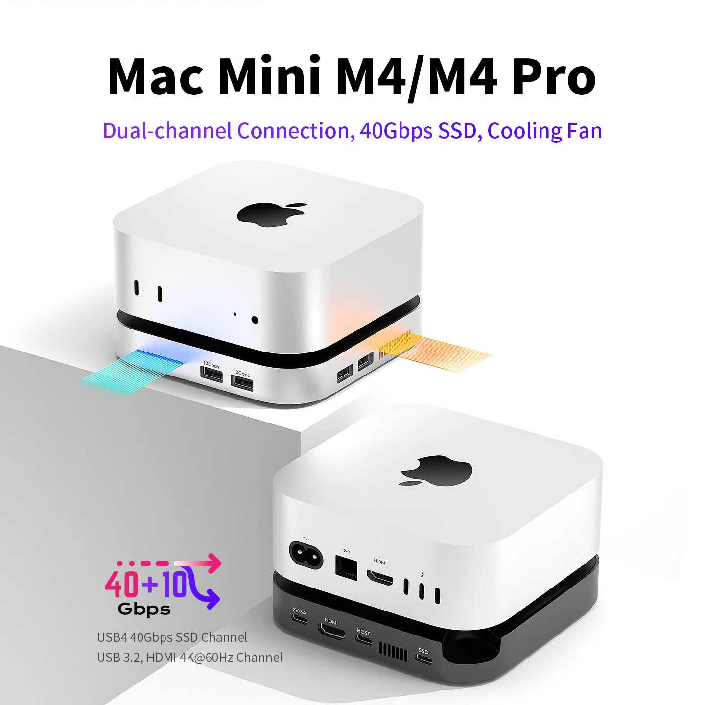 Mac mini M4 ハブ スタンド (4TB M.2 SSD エンクロージャ付き)、Mac