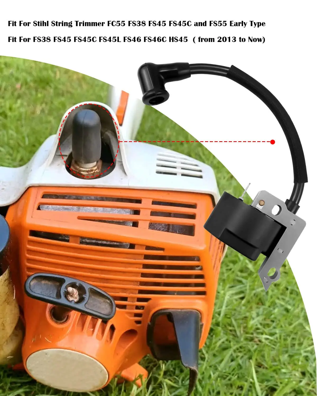Фото Катушка зажигания NTSUMI, подходит для Stihl FC55 FS38, раннего типа BG45, триммер на шнурке, щеточка, замена 4140 400 1311 41404001311 №2
