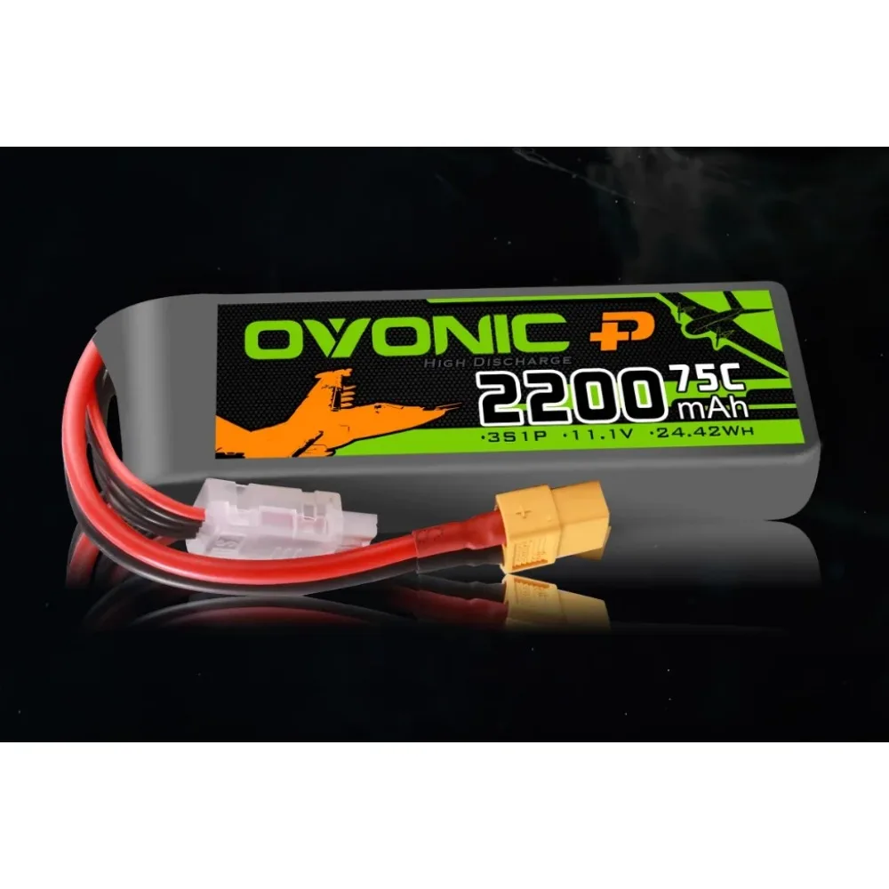 Étiquette indiquant les spécifications de la batterie LiPo OVONIC 3S 11.1V 2200mAh 75C XT60