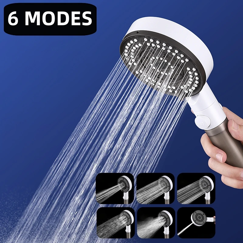 

Bathroom 6 Modes Shower Head High Pressure Showerhead One-Key Stop Water Shower Head With Filter Element Hose Accessories