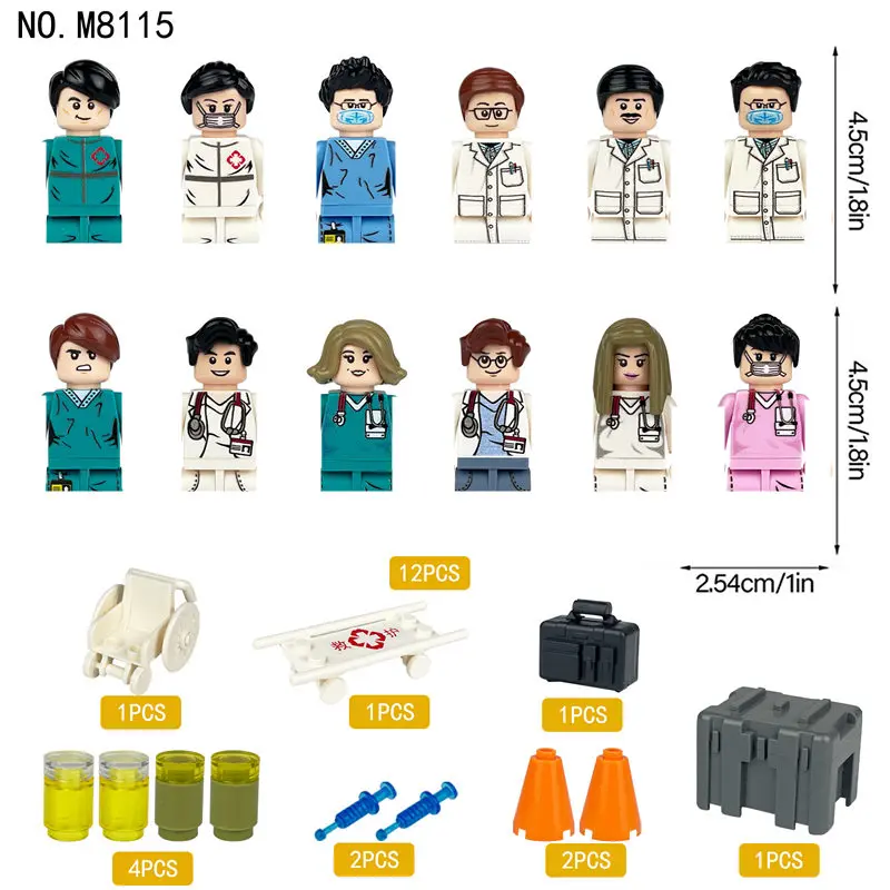 M8115 City Building Block Toys High Quality Mini Characters Action Figuresricks Nurses Doctors, medical staff Assembling toy