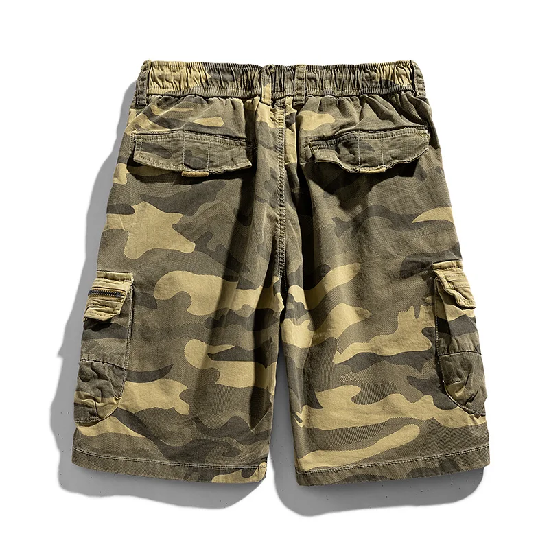 Camouflage Cargo Shorts Men Relaxed Fit Cotton Tactical Cargo Shorts Summer Zipper Pockets Hiking Shorts Military Black Overall