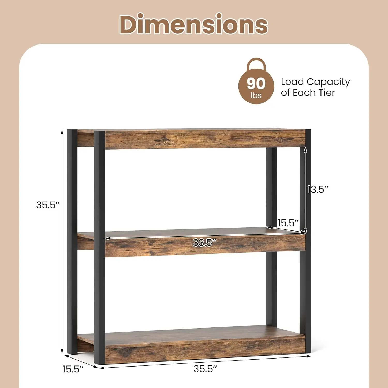 3 Tier Bookshelf, Freestanding Wooden Bookcase with Dual Anti-Tipping Kits, Open Display Rack Shelving Unit, Storage Organizer