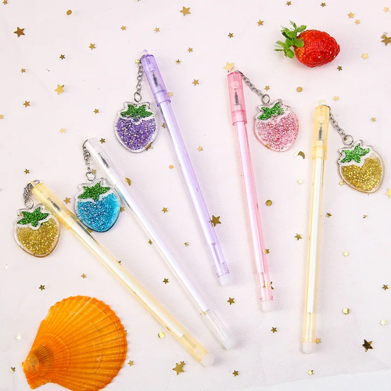 

48 pcs/lot Creative Strawberry Sequin Pendant Gel Pen Cute 0.5 mm Black Ink Neutral Pen Office School Writing Supply Stationery