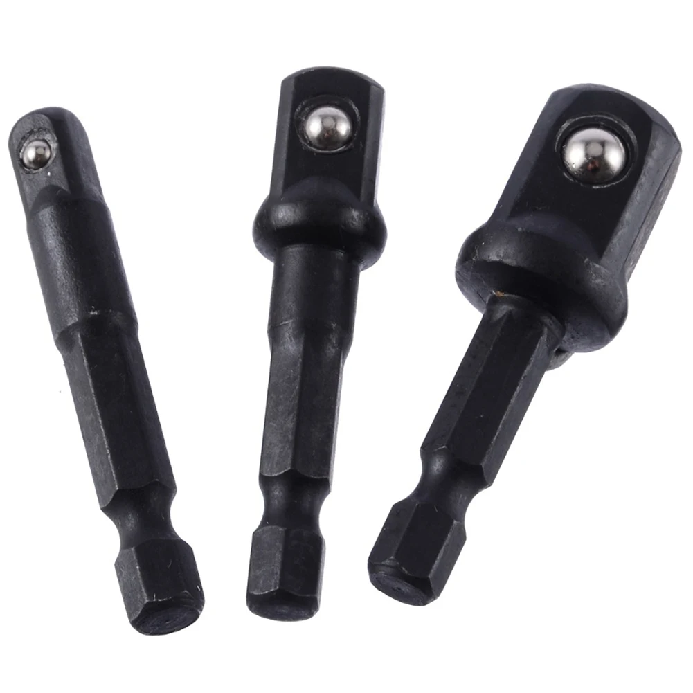 3Pcs Impact Socket Adapter 1/4 3/8 1/2 Inch Nut Driver Sockets Hex Shank Extension For Screwdriver Handle Tool