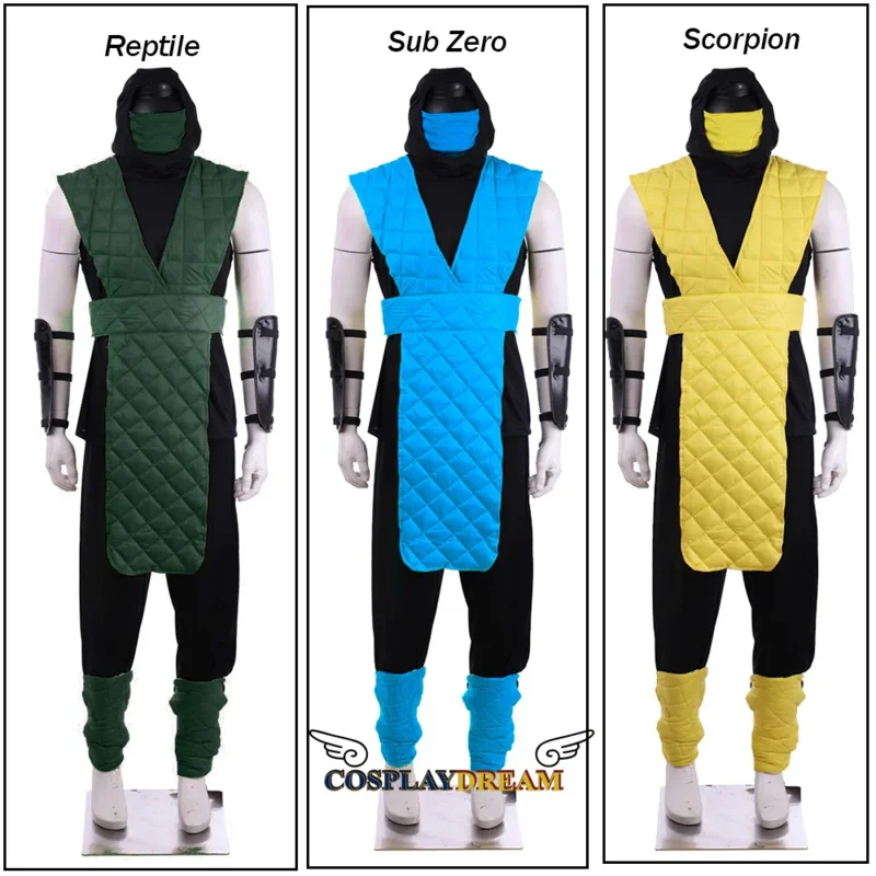 Men's Mortal Kombat Sub-Zero Reptile Scorpion Cosplay Costume Suit with Face Covering Shotokan Ninja Fighter suit uniform$ # % #