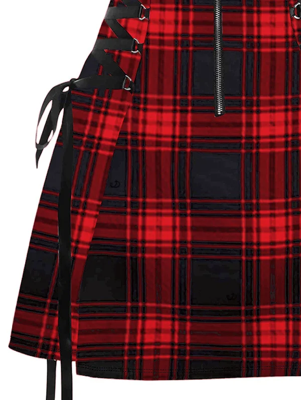 Dressfo 2025 Women's Summer Dresses Retro Plaid Print Lace Up Dress O Ring Half Zipper Adjustable Buckle Strap Sleeveless Dress Sd67bfb1286eb402e8ad7f6c98f8de27bS