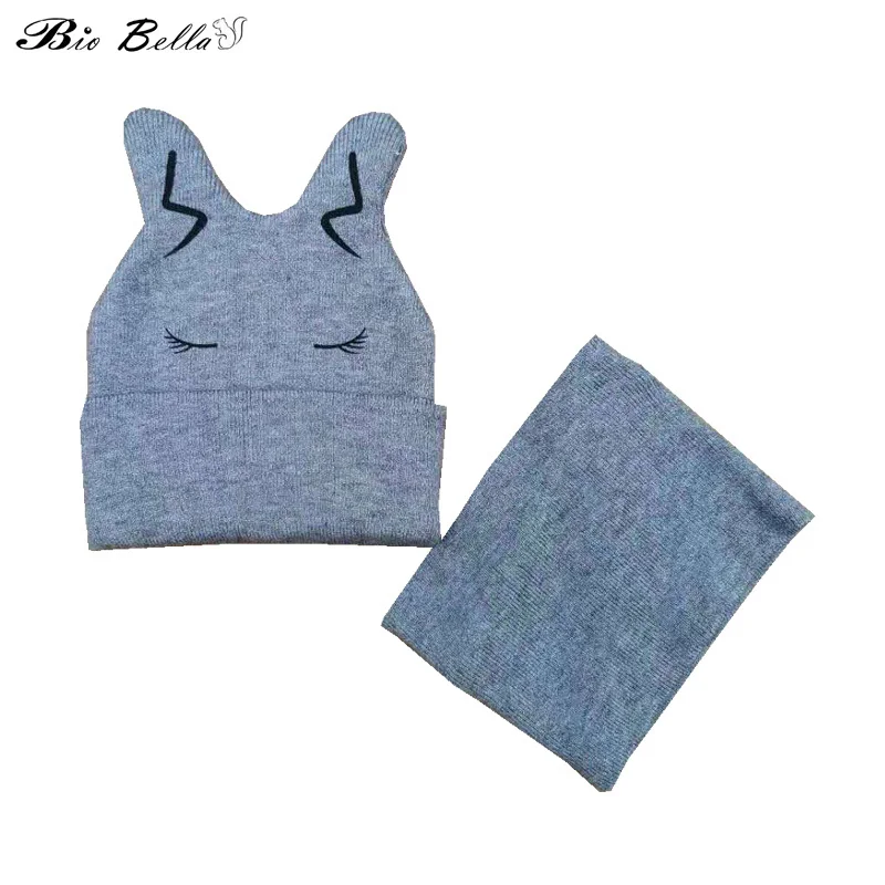 0-12 Months Baby Boys Girls Hat Collar Set Warm Knitted Hat Cute Animal Style Ear Decor Baby Children Hats For Spring Autumn