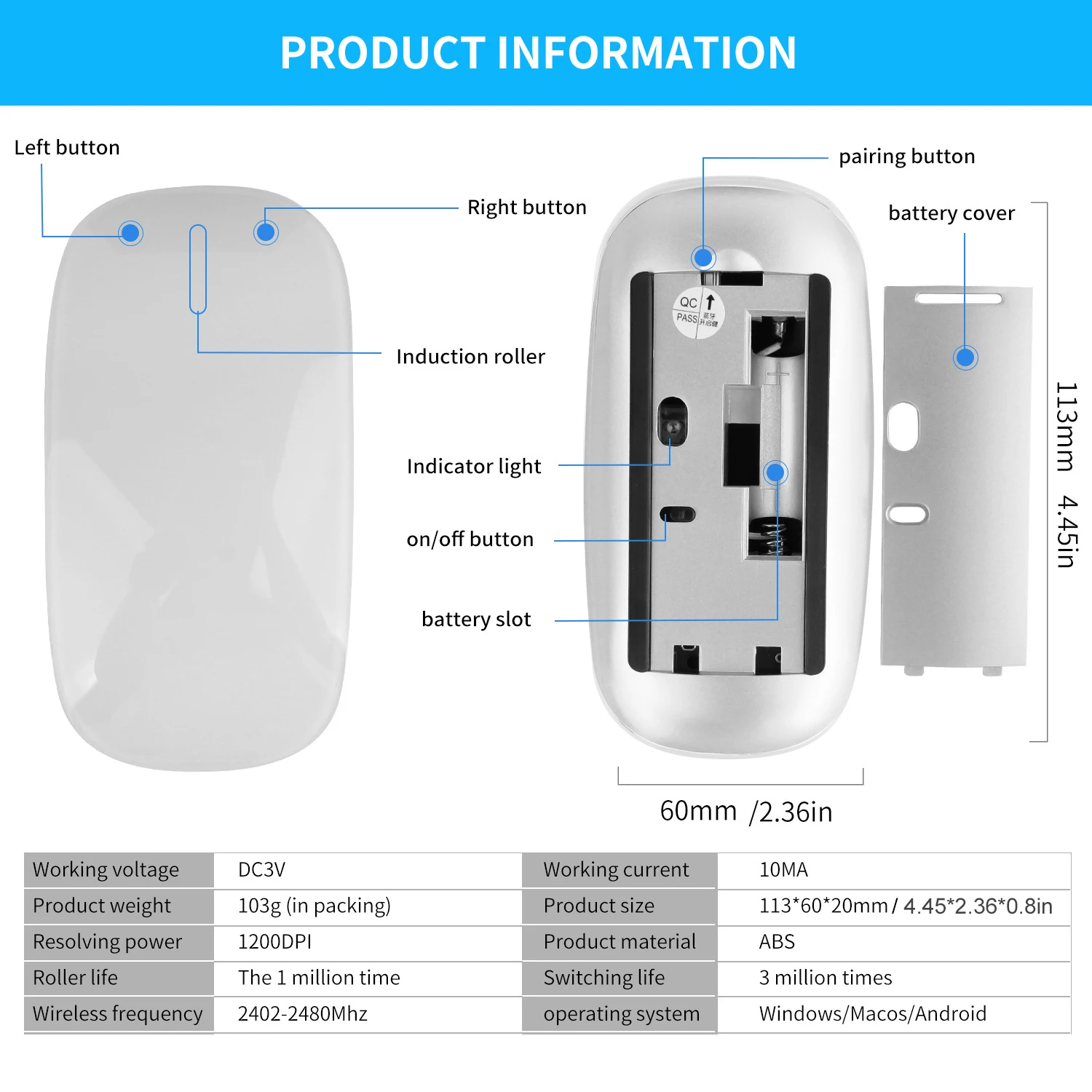 Wireless Mouse Touch Control BT Wireless Mouse Rechargeable All-in-one Body Mice for Windows Mac iOS Android Laptop iPad Macbook