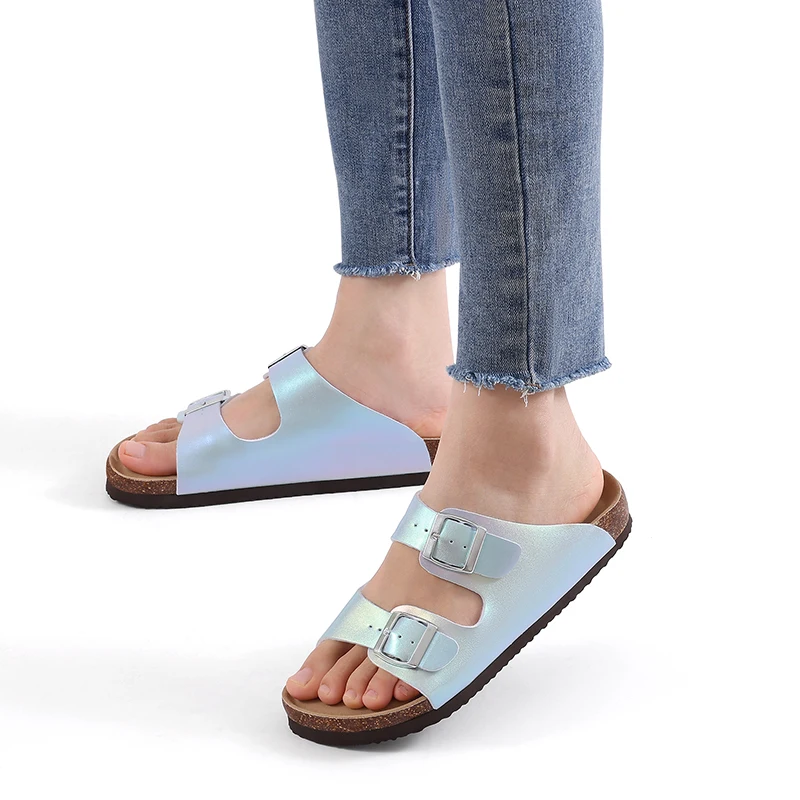 Women Summer Sandals Double Metal Buckle Non Slip Breathable Beach Slippers