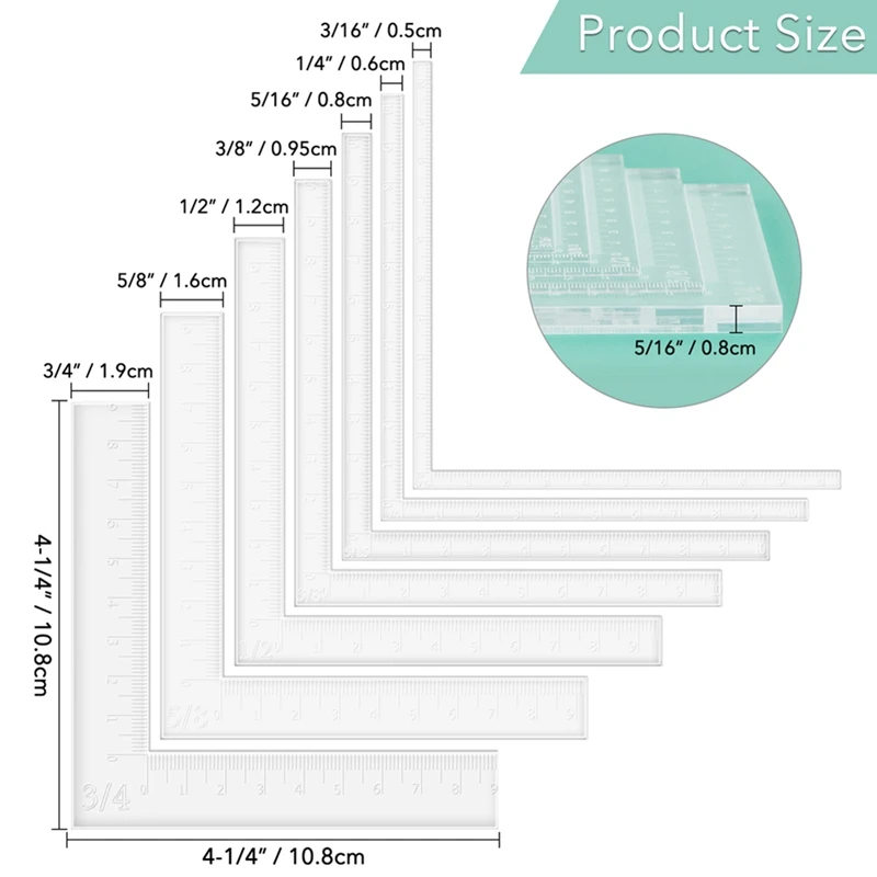 Ensemble de règles acryliques pour le scrapbooking, les coins des cartes en papier, les aides au positionnement, la doublure, les couches de cartes, le kit, 7 pièces par ensemble