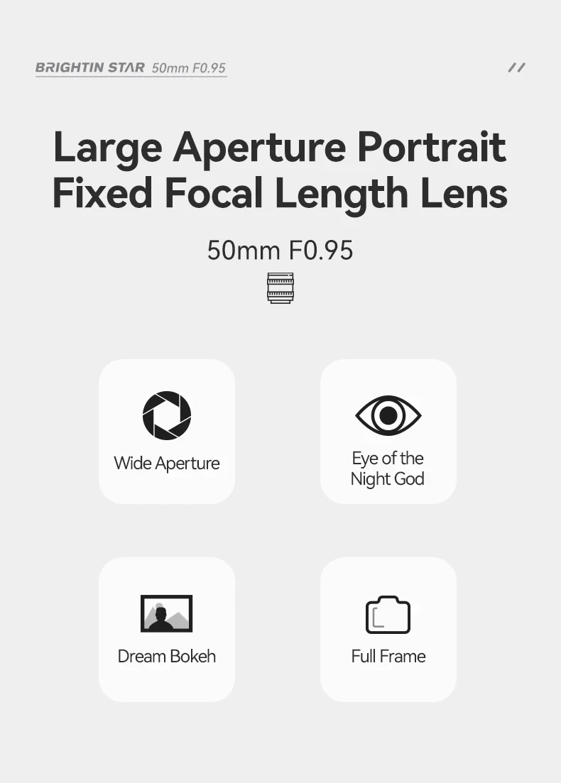 Brightin Star 50mm F0.95 Manual Focus Lens Full Frame Camera Portrait Lens For C