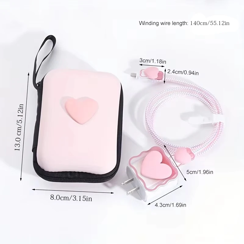 6PCS 3D love heart silicone charger cable protector case storage bag for iPhone