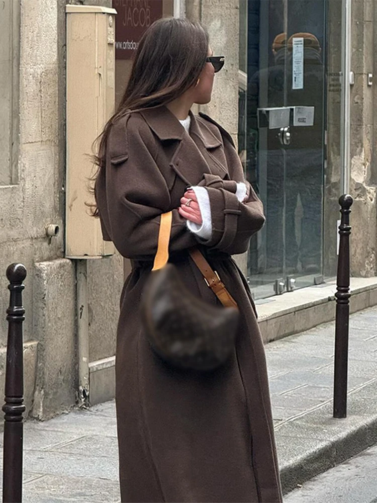 Street Long Trench Coats With Belt Women Black Loose Lapel Double Breasted Full Sleeve Overcoat 2025 Early Spring Lady Outwears 3