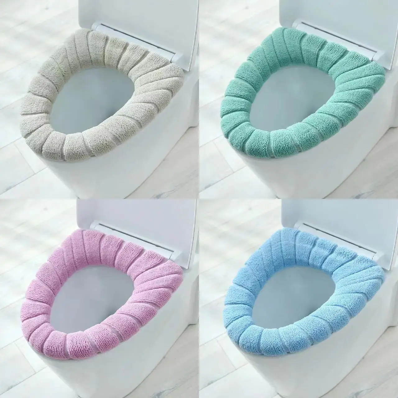 

Toilet Seat Cover Keep Warm Pumpkin Pattern Closestool Mat Knitting Soft O-shape Pad Toilet Seat Washable Bathroom Accessories