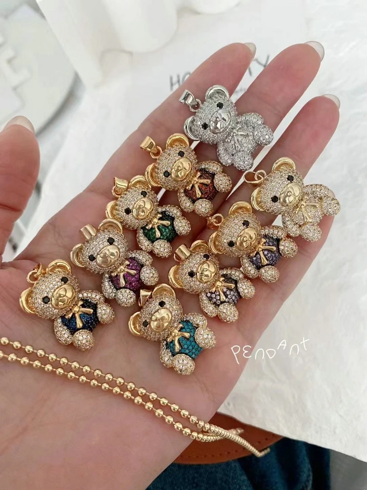 

5Pcs Micro Cz Zircon Pave Lovely Bear Charms Pendant Copper Gold Plated For Jewelry Making Necklace DIY Accessories