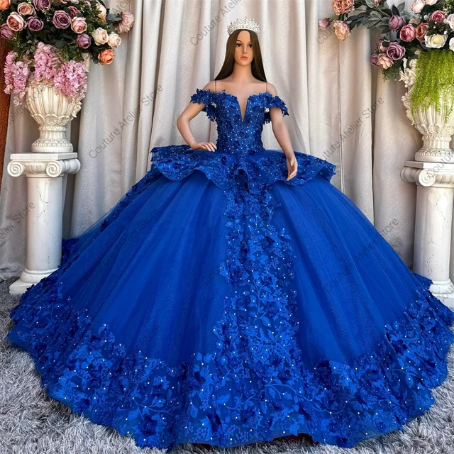 Cielo Quinceanera Vestido De Festa Azul Ceu King Blue Off Shoulder
