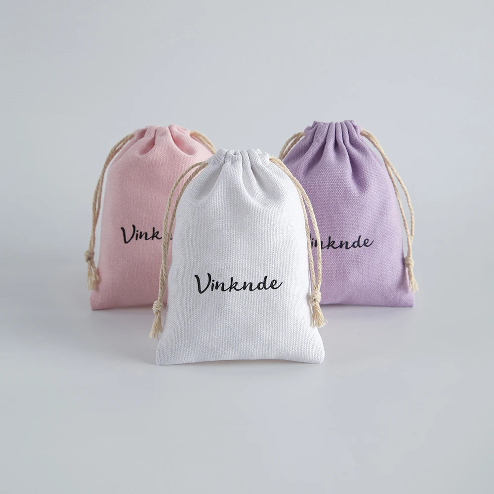 50 Stück schöne Baumwollbeutel mit individuellem Logo, für Ringe, Kosmetik, Schmuck, Verpackungsbeutel, für Hochzeit, Party, niedliche Geschenkbeutel mit Kordelzug – Detail 5