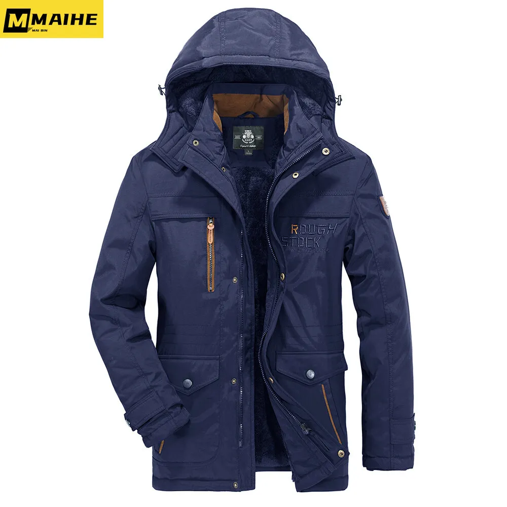 Warm 2023 Winter Jacket Men's Plus Size Cotton Padded Warm Parka Coat Casual Faux Fur Hooded Fleece Long Male Jacket Windbreaker