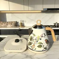 Bouilloire électrique vintage 1,7 L avec contrôle de température, en acier inoxydable 304, pour faire bouillir l'eau, théière, bouilloire de bureau avec fonction maintien au chaud automatique 4