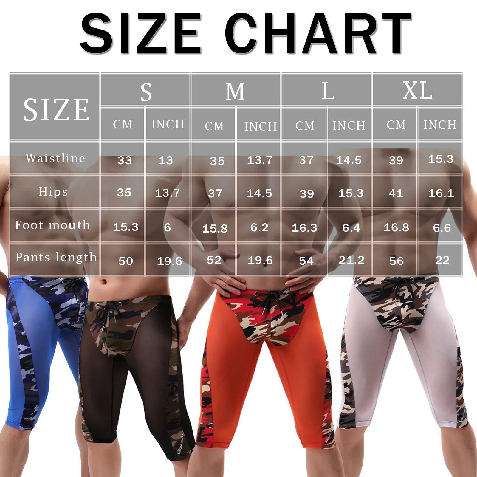 Men Sexy Camouflage Printed Boxers Long Leg Boxer Shorts Underwear Sexy Transparent Men's Short Pants Homme Homewear Underpants