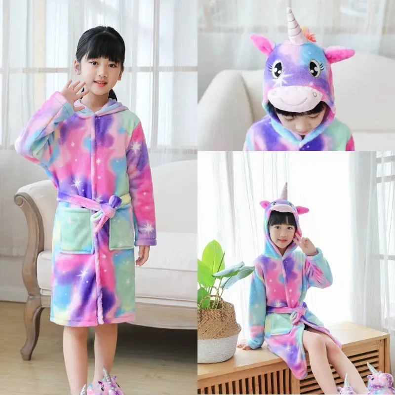 Winter Peuter Meisje Badjas 3 Tot 4 5 6 7 8 9 10 Jaar Kinderen Pyjama Voor Tieners Zacht Warm Regenboog Kinderen Handdoek Gewaden Homewear