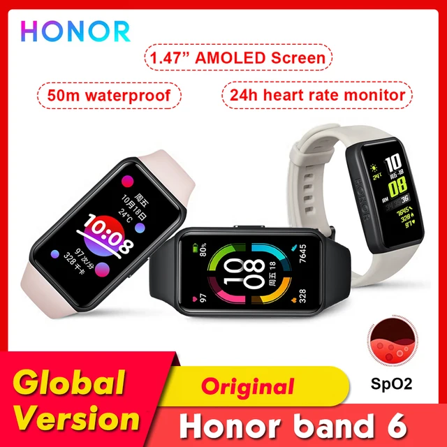 Original Honor Band 6 1.47” AMOLED Screen Smart Band Heart Rate/Blood Oxygen Monitor Smartwatches 5ATM Waterproof Smart Bracelet 1