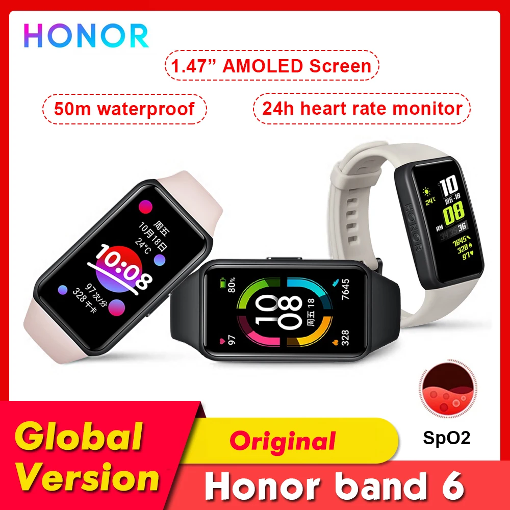 Global Version Honor Band 7 Smart Bracelet 1.47'' AMOLED Screen Blood  Oxygen Heart Rate Monitor 5ATM Smartband Bluetooth 14 Days - AliExpress