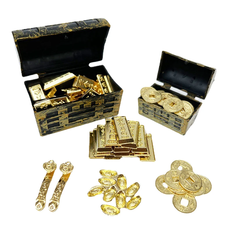 

1/2/10pcs Doll House 1:12 Miniature Model Doll House Accessories Mini Ruyi Gold Ingot Gold Bar Copper Coin Model Decoration