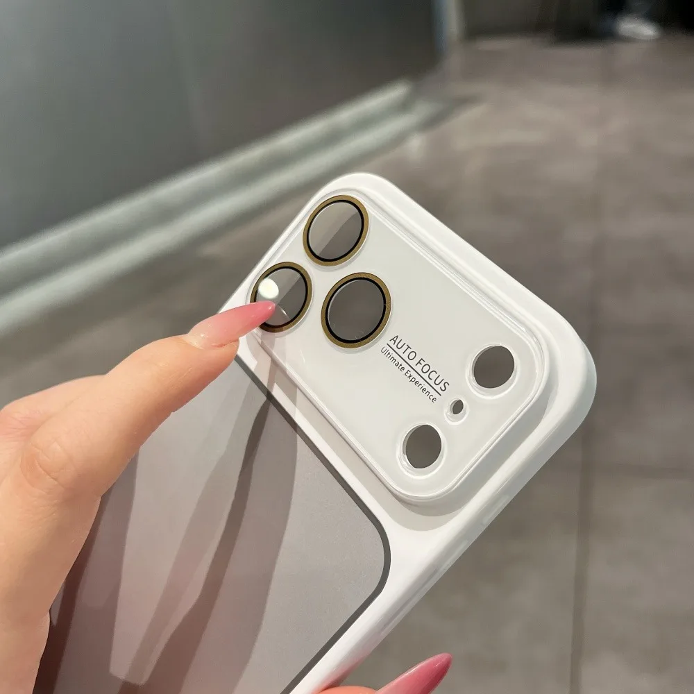 Luxury Candy Color Crystal Silver Border Phone Case with Large Window and Glass Lens Film