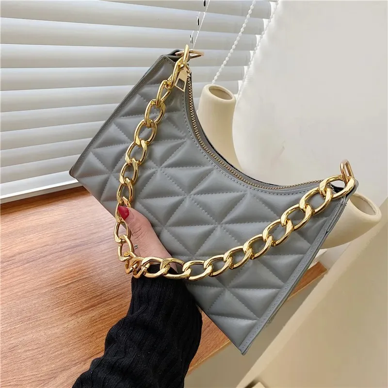Elegant Women's Shoulder Bag New Solid Color Trend Underarm Bag Chain Handbag Female Fashion Texture Shopping Bag