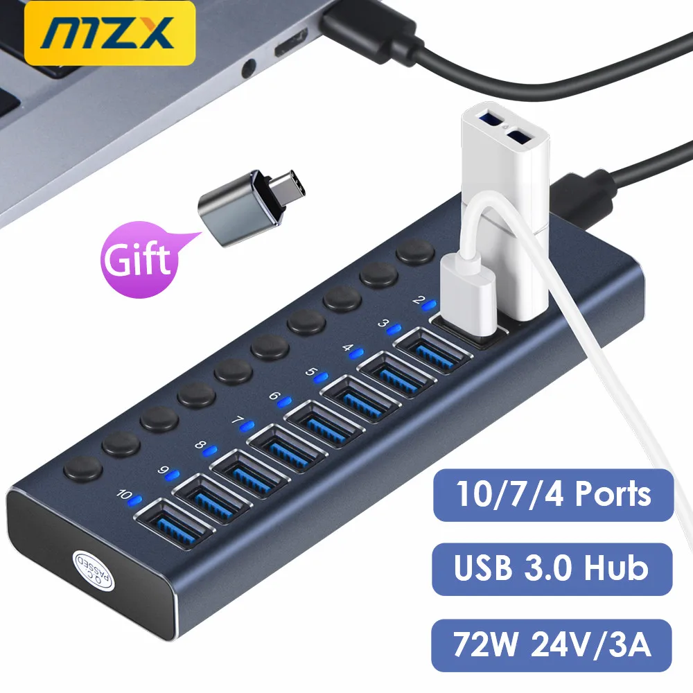 Premium Aluminum USB 3.0 Hub with Multiple Ports and Switch Adapter