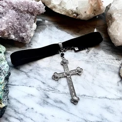 Handmade Gothic Large Cross Choker Necklace - Elegant Pagan Wiccan Statement Jewelry Gift (XL - 0149 - 2heiyinse)