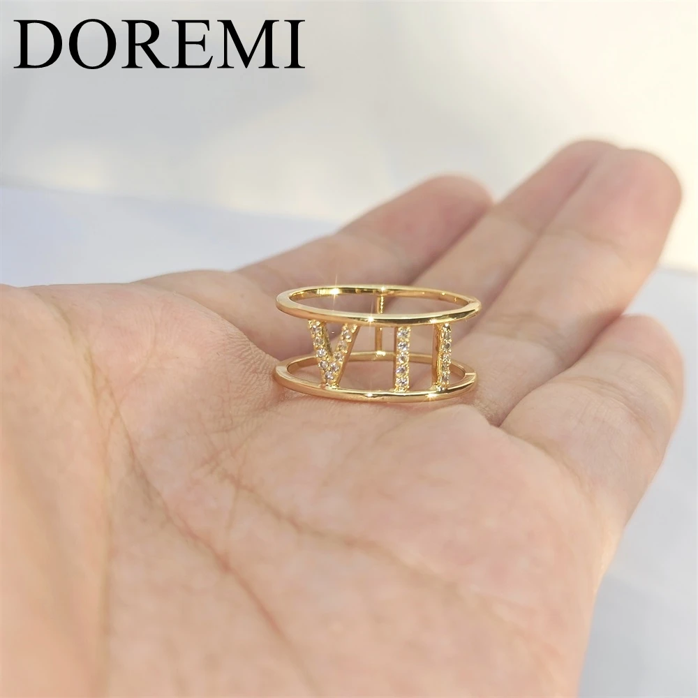 DOREMI 6mm Crystal Stone Hollow Letter Ring Gold Plated Personalised  Jewelry Name Zircon Roman Number Ring Custom Jewelry