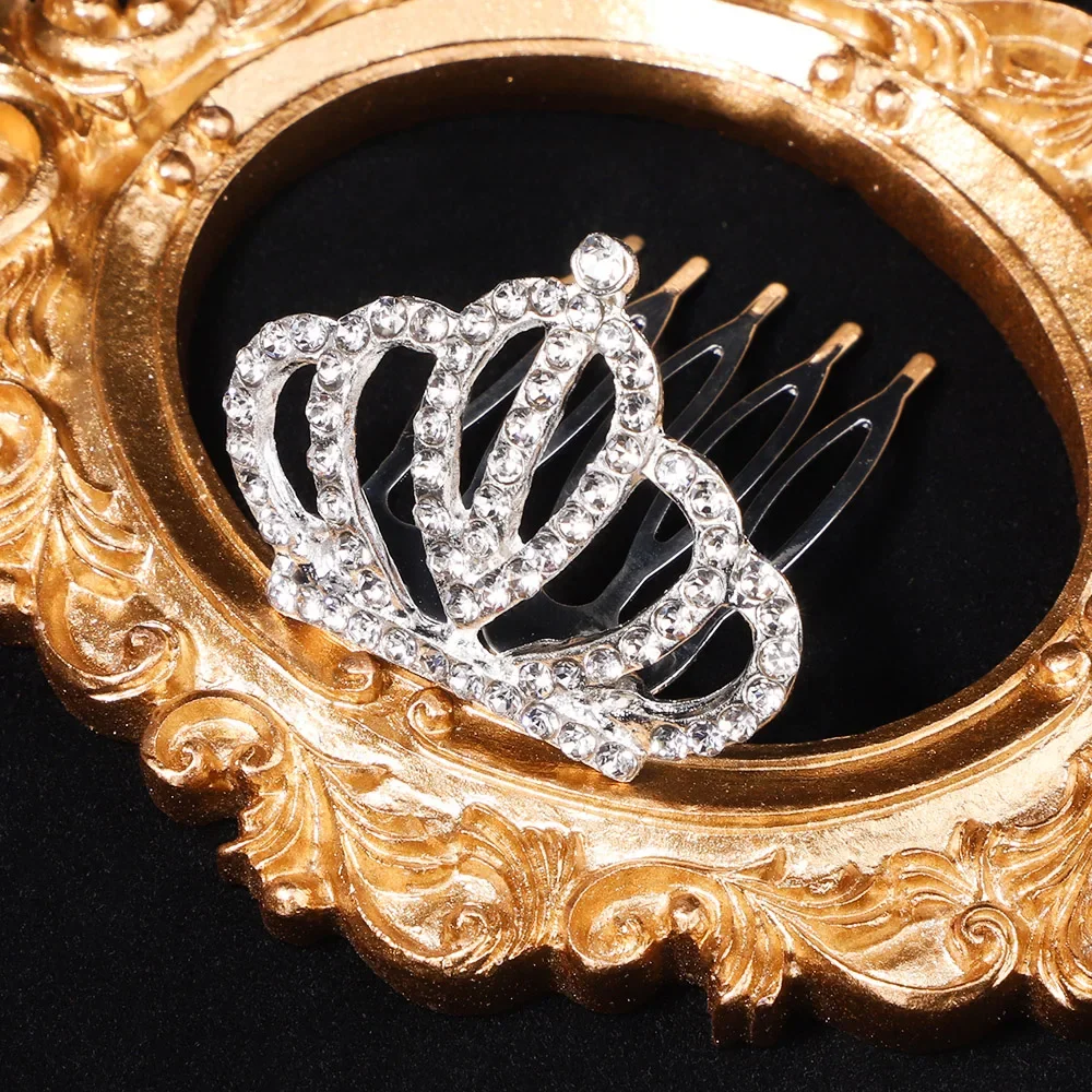 Crystal Princess Crown Comb Girls Kids Rhinestone Tiara Hair Clips 1Pcs 1.5'' Costume Accessories Birthday Party Headwear Gifts hair accessories