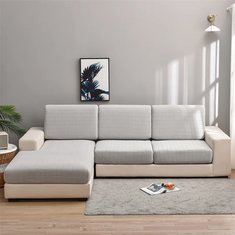 Jacquard Sofa Seat Cushion Cover Solid Color Thick Elastic Sofa Covers for Living Room Chair Seat Cover Furniture Protector 1PC 5